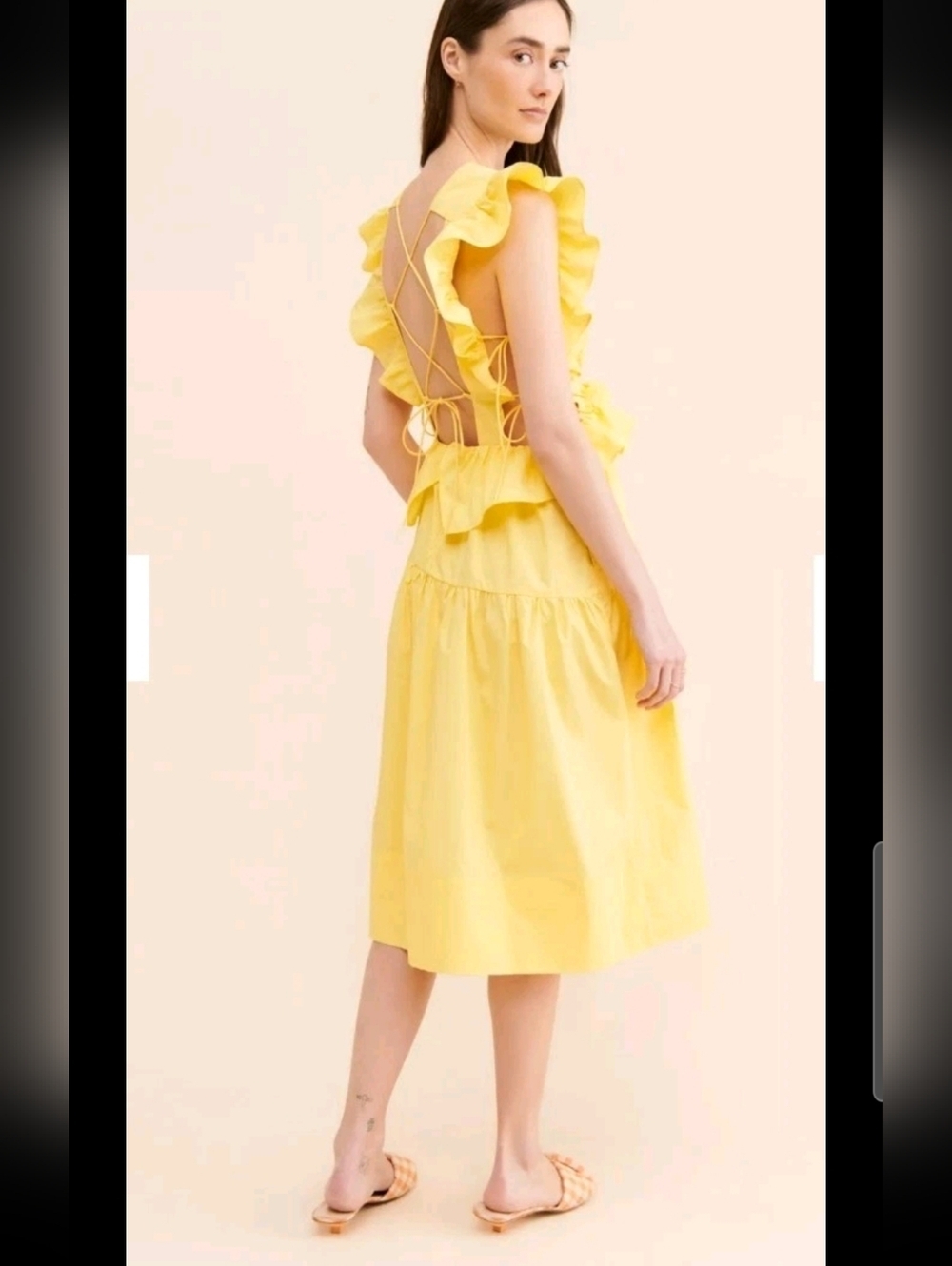 Allina Liu Womens Yellow Strappy Back Camilla Tiered Ruffled Spring Midi Dress 8